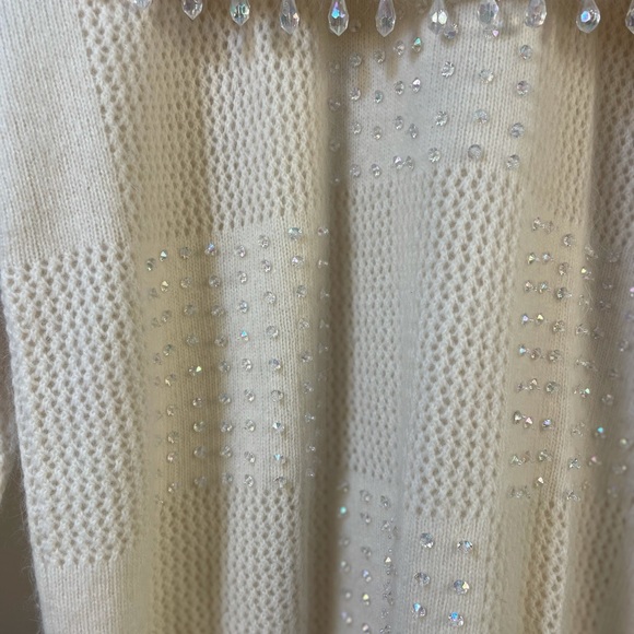 Lambswool and angora rabbit hair long sleeve cream knit sweater fold over collar - Picture 5 of 14